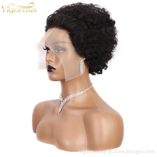 Vigorous afro kinky short wholesale 6 inch double sided xuchang ladies brazilian full human hair lace front wigs for black women